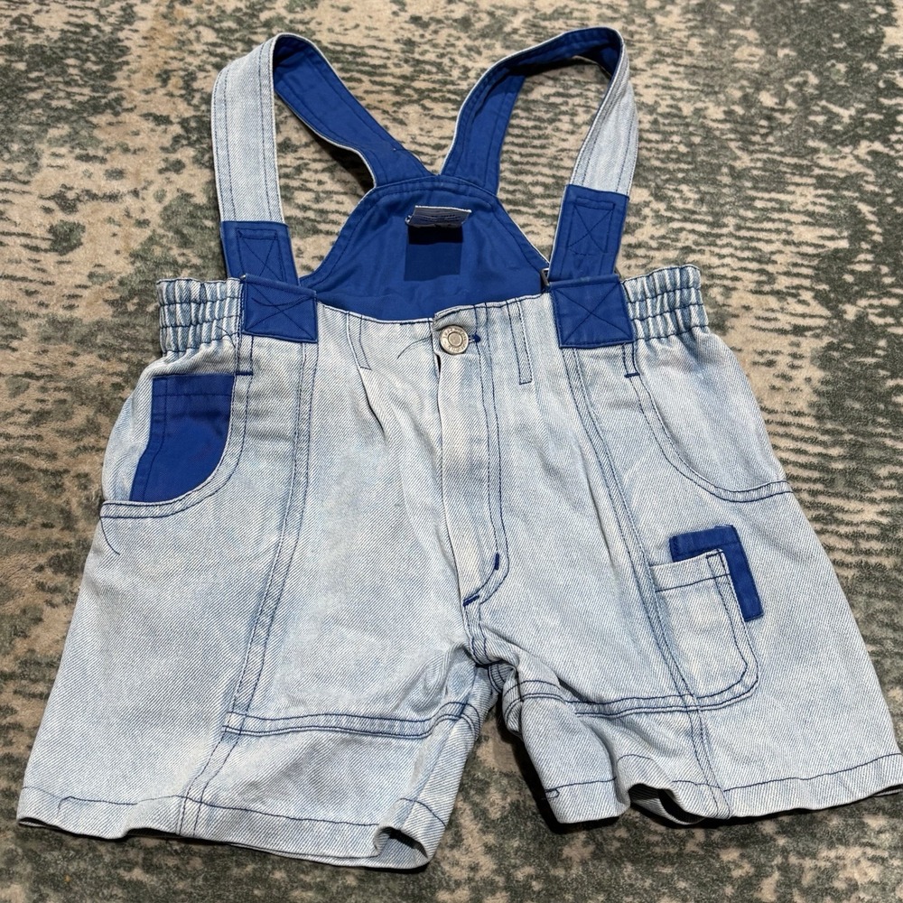 Vintage 90s Children's Tow Away Zone Overall Shorts Denim Size 5